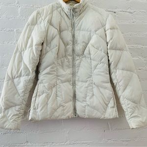 add Brand White Down Filled Short Puffer Waist Length Lightweight Coat Jacket.